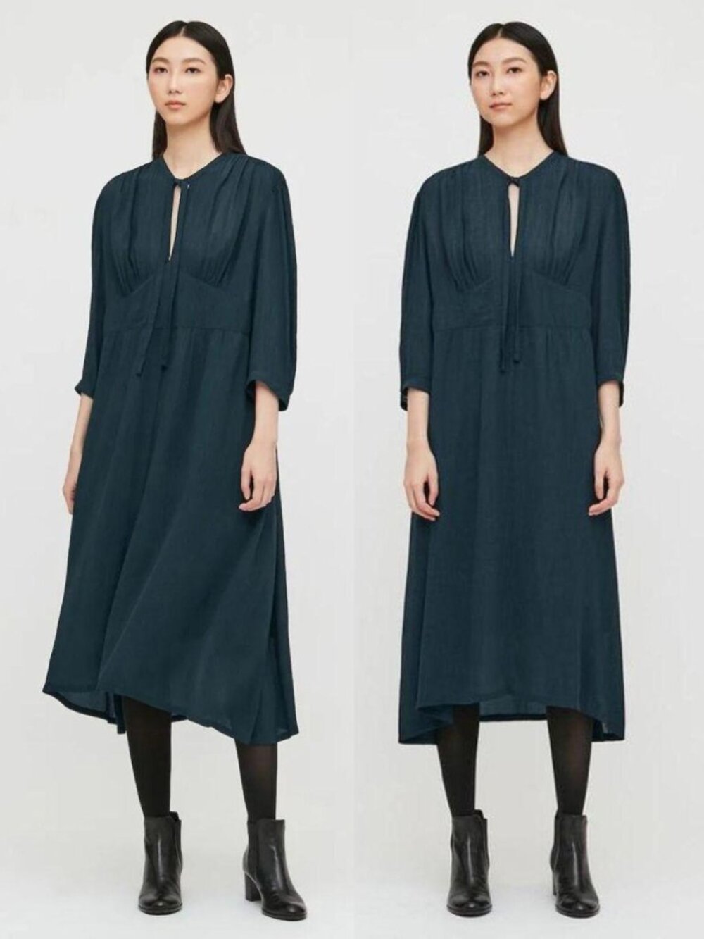 Uniqlo - Lemaire U Bow Tie 3/4 Sleeve Dress 291-430967(03-16) | Small | Navy - Picture 12 of 16